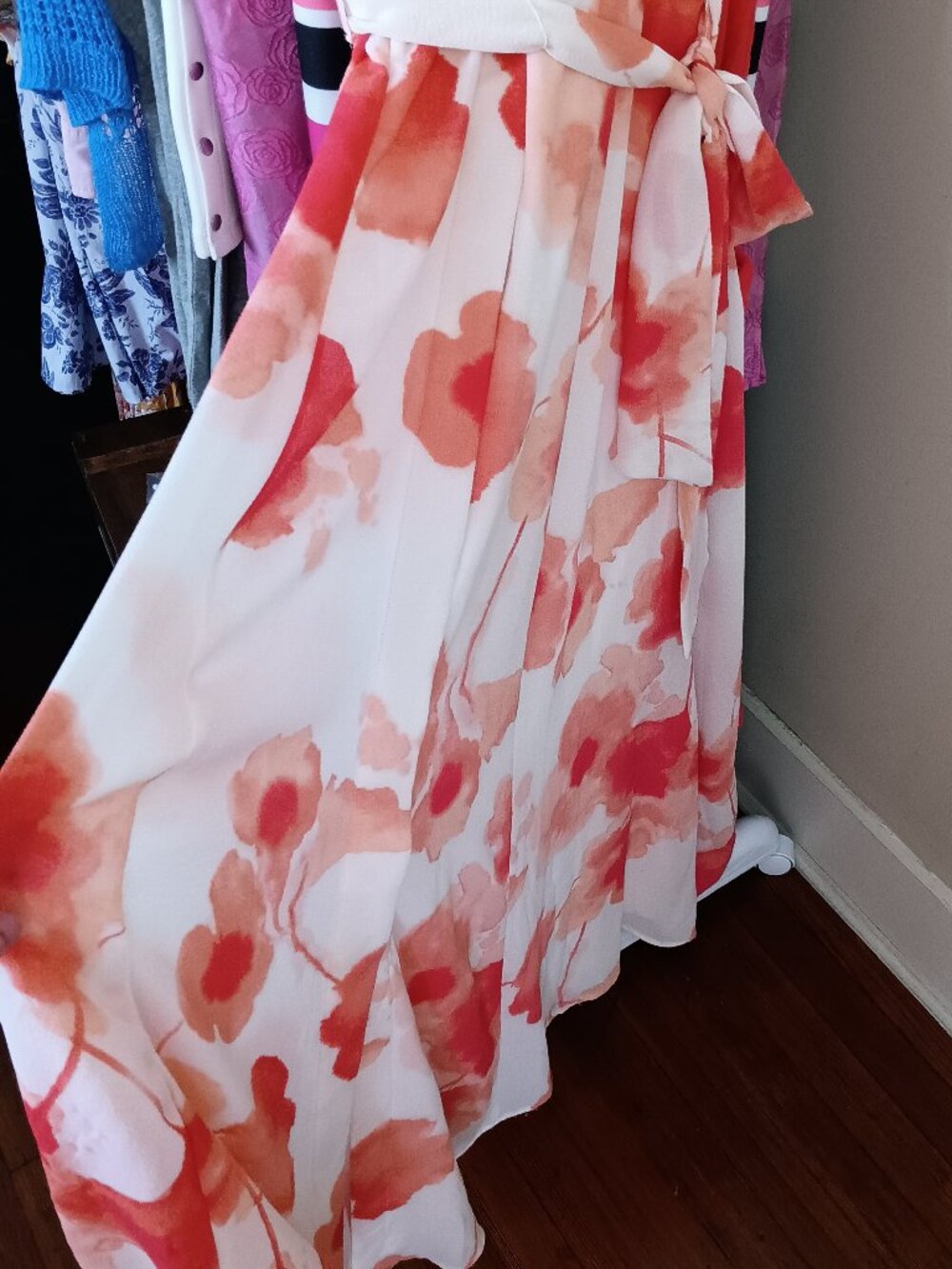 NWT Donna Karan New York Peony Coral & Red Sleeveless Maxi Crepe Dress Size 12 - Picture 5 of 14